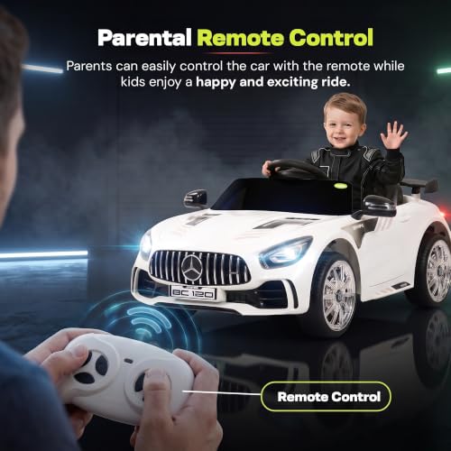 Image of Baybee Spyder Battery Operated Car for Kids | Electric Ride On with Parental Control, LED Lights & Music | Rechargeable Kids Car with Bluetooth & USB | RideOn for Kid 1-5 Years (White)