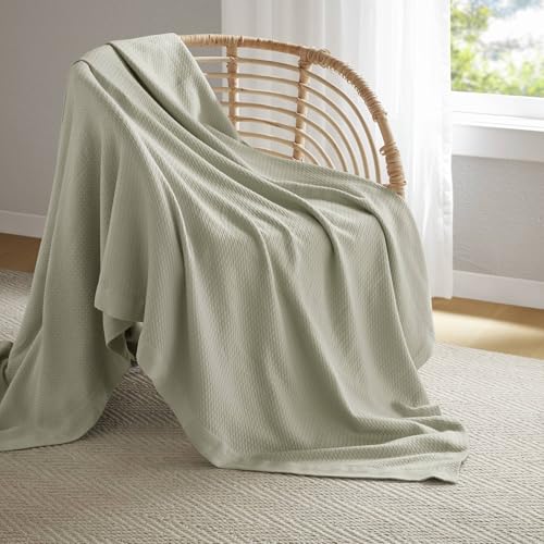 Image of Madison Park 100% Egyptian Cotton Twin Bed Blanket for Summer Sage Green | Cozy Soft Breathable Durable, Waffle Weave Woven Casual, Lightweight Knit All Season Throw for Bed Couch or Sofa, OEKO TEX
