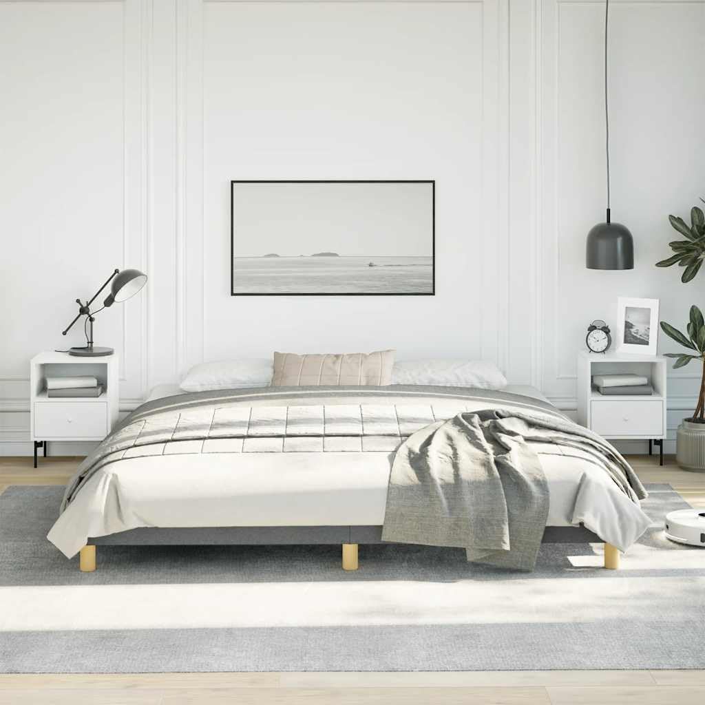 King Bed Frame Dark Gray 100% Polyester Fabric with Plywood and Engineered Wood, Platform Foundation, Sturdy Slatted Design, No Box Spring Needed, Easy Assembly for Modern Bedroom