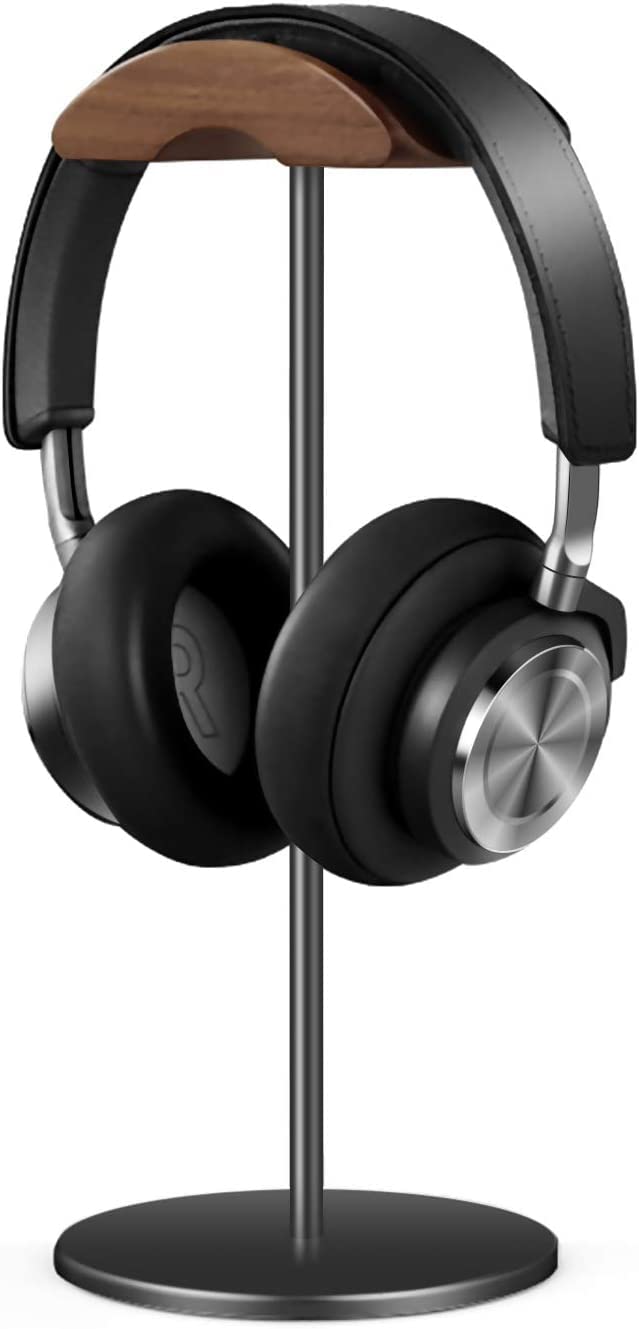 Labstandard Headphone Stand, Walnut Wood & Aluminum Headset Stand, Nature Walnut Gaming Headset Holder with Solid Heavy Base for All Headphone Sizes (Black)
