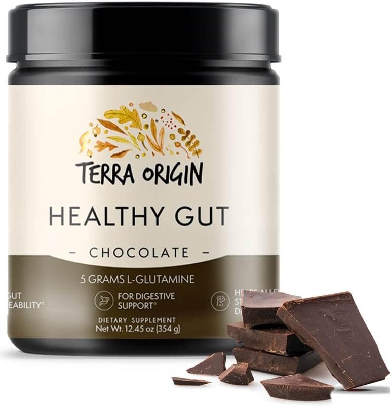 TERRA ORIGIN Healthy Gut Chocolate | 30-Servings with L-Glutamine, Zinc, Glucosamine, Slippery Elm Bark, Marshmallow Root and More!
