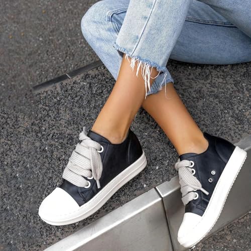 IMPREMEY Women's Low top Sneakers Fashion Thick Strap Leather Walking Shoes.4