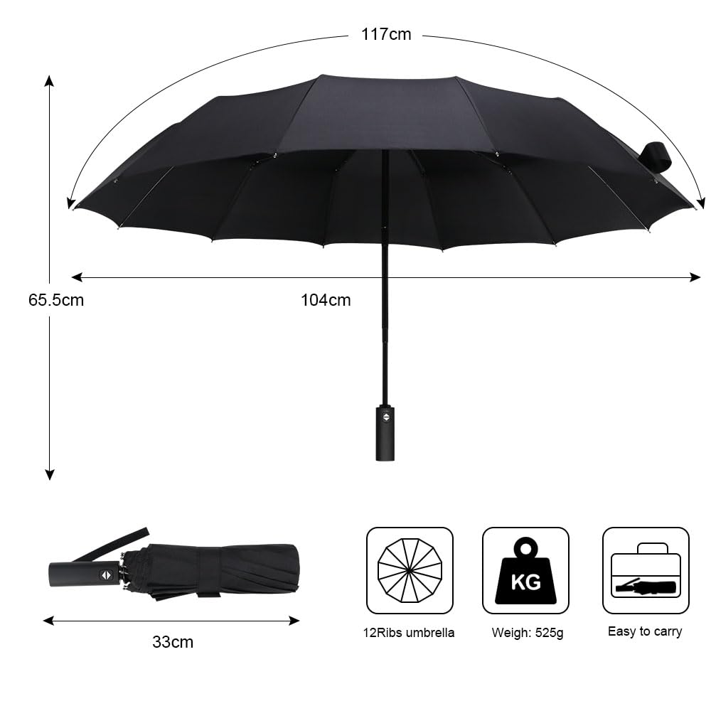 Vicloon Ombrello Pieghevole Compatto Anti-Tempesta, Ombrello Antivento Automatico per Uomo, Ombrello Portatile Automatico Pieghevole Compatto Resistente Leggero con 8 Stecche Rinforzate in Teflon
