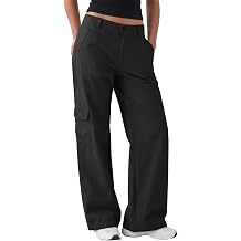 Aoysky Womens High Waist Washed Cotton Cargo Pants Wide Leg Y2K Streetwear