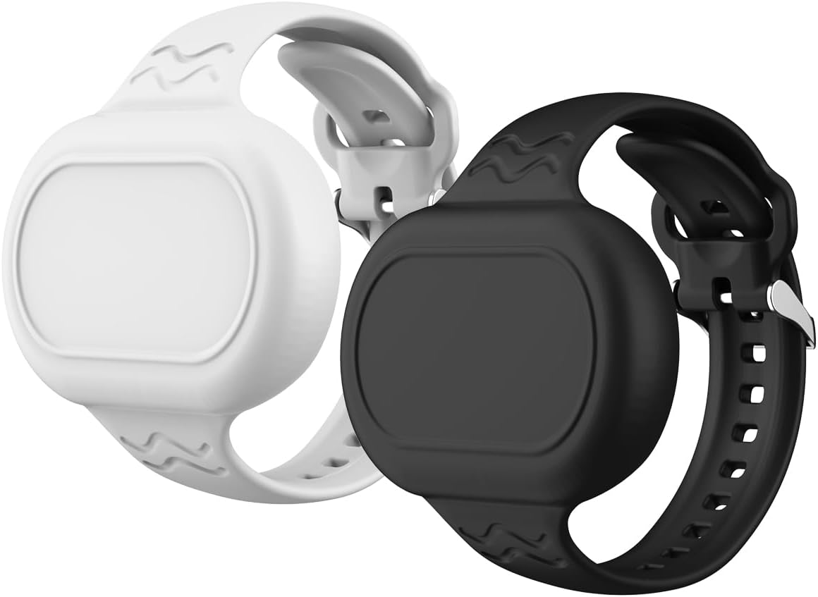 2 Pack Smart Tag 2 Bracelet Waterproof, Full Cover Silicone Wristband Compatible with Samsung Galaxy SmartTag2, SmartTag 2 Watch Band Hidden Holder Case Accessories (Black+White)