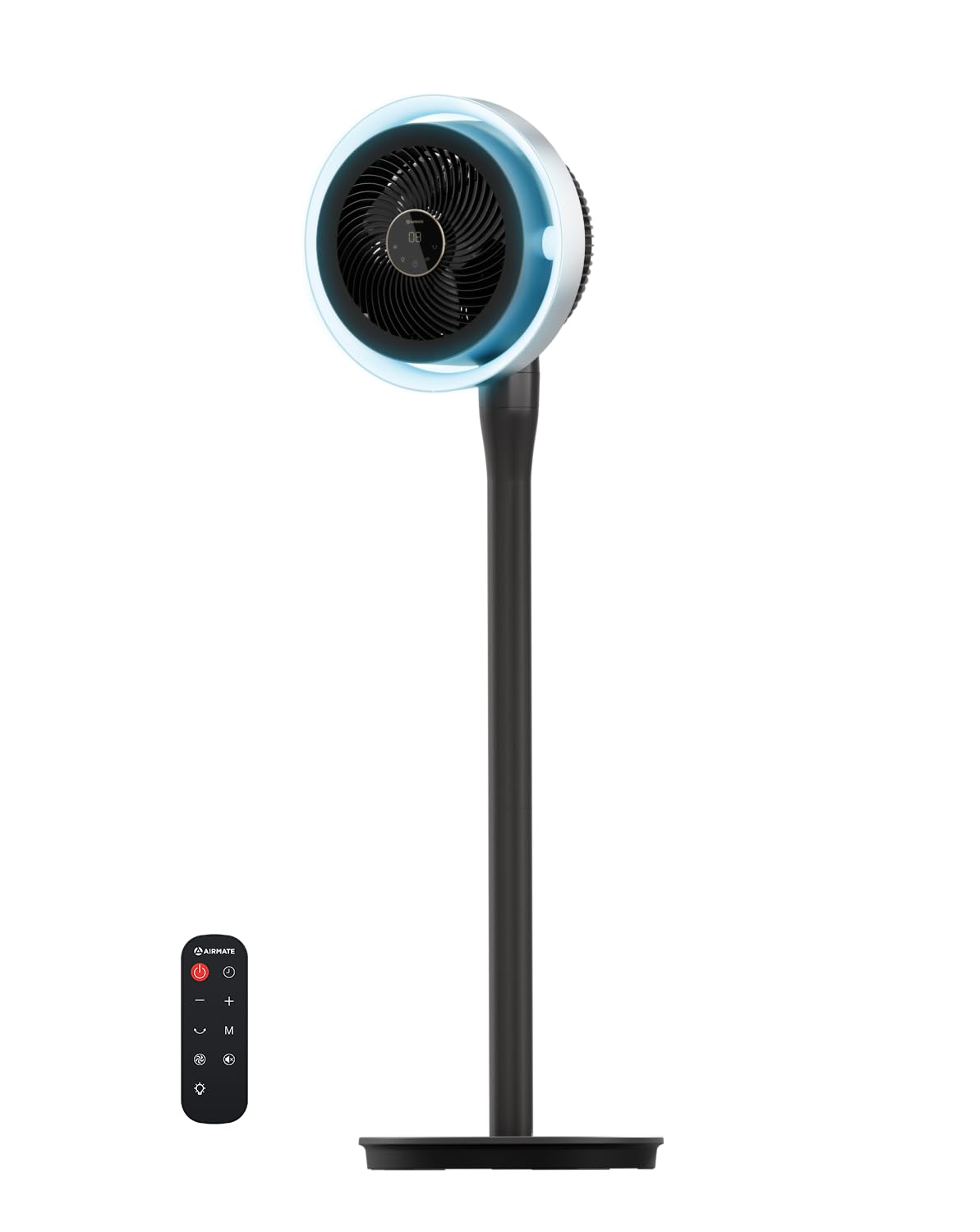 Airmate Ventilateur avec Lumière, 25dB Ventilateur Silencieux, Ventilateurs sur Pied à 16 Vitesses Réglables, Vent Fort, Oscillant 90°+120°, Trois Hauteur Réglables, Fan avec Telecommande