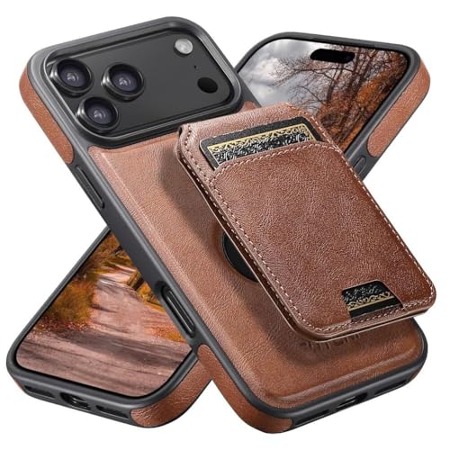 Étui en cuir pour iPhone 17 Pro Max : coque magnétique, porte-cartes amovible et béquille marron