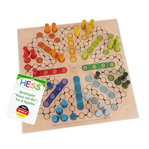 Hess Holzspielzeug 14849 - Brettspiel Raus mit Dir aus Holz für 8 Personen
