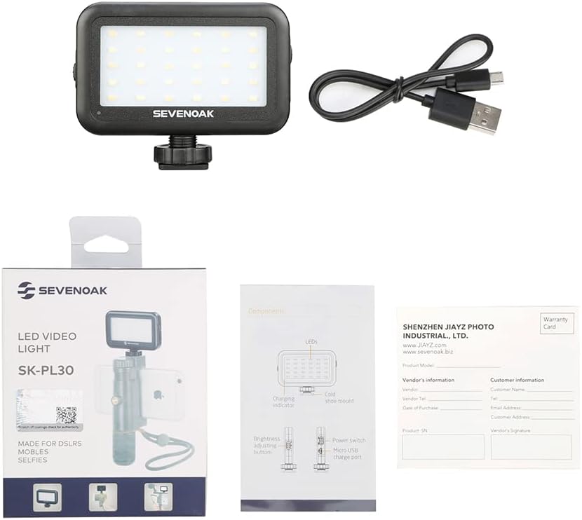 Miniatura 9 de Sevenoak - Luz de 30 LED para cámara con ajuste de brillo regulable con soporte de zapato y puerto de carga USB para iPhone X 8 7 Cámara DSLR