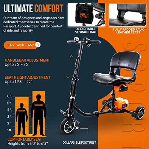Superhandy 3 Wheel Folding Mobility Scooter - Electric Powered, Lightest Available, Airline Friendly - Long Range Travel W/ 2 Detachable 48V Lithium-Ion Batteries And Charger #TOP2