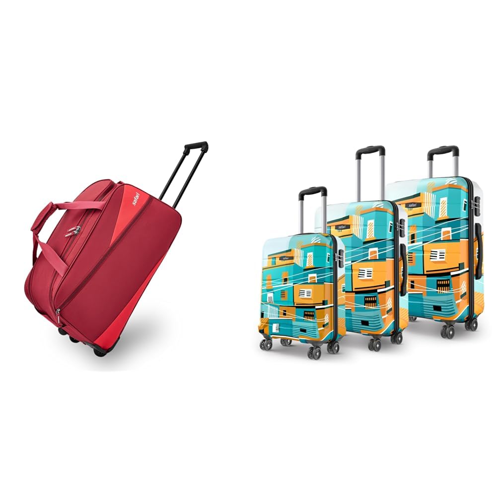 Buzz Trolley 3 Years Warranty Duffle Bag (63 Cm, Red) + Oasis 55, 65 & 77 Cms Polycarbonate Trolley Bag, Printed Cabin 8 Wheels Spinner Travelling Hard Suitcase for Men and Women-image-31