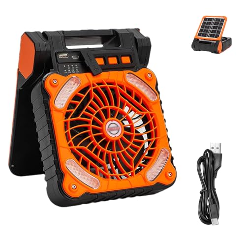 HOUKUNKA Ventilador portátil con energía solar, ventilador de mesa portátil recargable con 4 velocidades de viento y 3 niveles de brillo, ventilador de campamento solar multifuncional (A*1)