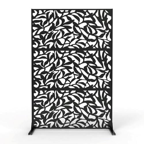 Metal Privacy Screen with Stand, 72" H x 47" W Outdoor Freestanding Privacy Panels, Durable Steel for Patio Garden Balcony or Backyard, Screen C