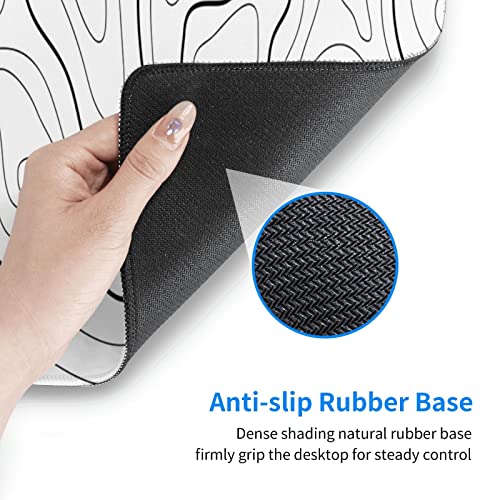 Image of White Extended Gaming Mouse Pad - 31.5 x 11.8 Inch Black and White Topographic Mouse Pad with Anti-Slip Rubber Base for Home Office