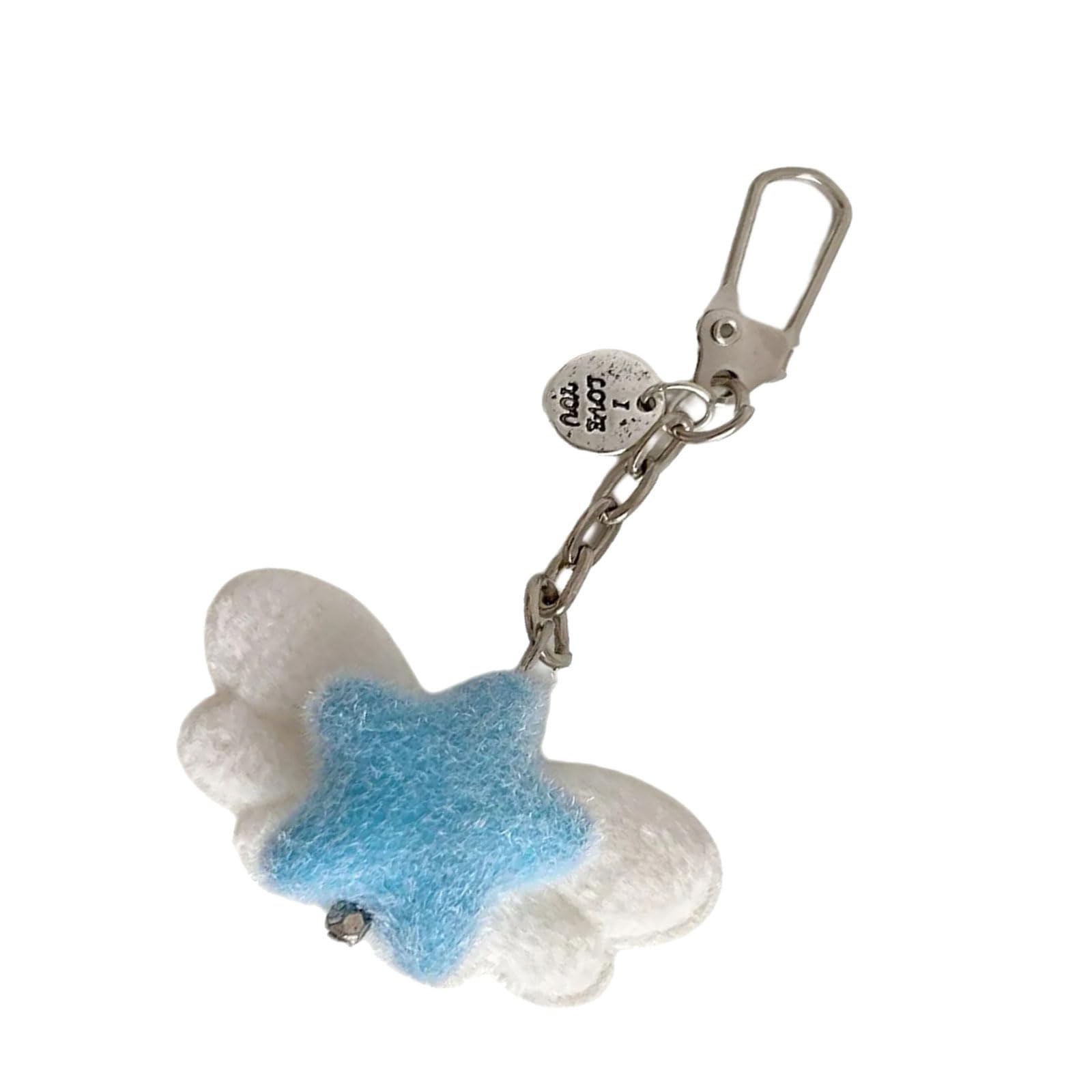 APGLSXY Flocking Materials Star Keychain Fuzzy Angel Wing Ornament Stylish Practical Students Girls Friend Plush Keychain Accessory