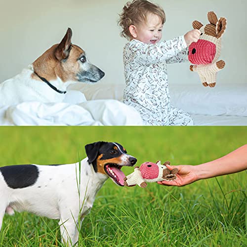 T'chaque Dog Plush Toys With Squeaker Soft Cotton Puppies Stuffed Chew Toy Durable Animal Dogs Doll For Small Medium Pets, Puppy Squeaky Toys For Fetch Training And Tug-Of-War Games, Cows #TOP4
