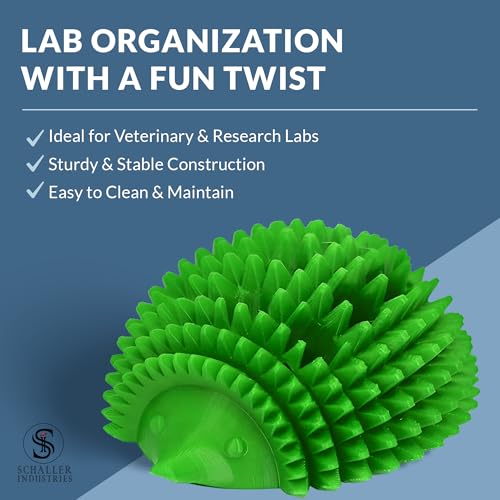 Image of S I Schaller Industries Hedgehog Test Tube Holder, 16mm - Veterinary Blood Test Tube Rack, Holds 12 Vials, Compact Fun Design Organizer for Veterinary and Research Lab Use - Green