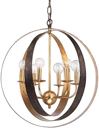 Miniatura 9 de Crystorama Luna - Candelabro grande de 6 luces de bronce y esfera dorada - Lámpara de techo - Candelabros para pasillo, sala de estar, vestíbulo,