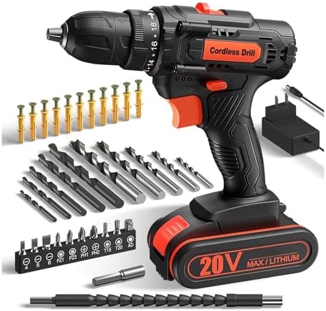 Cordless Drill Set, 20V Power Drill with 42 Accessories, Electric...