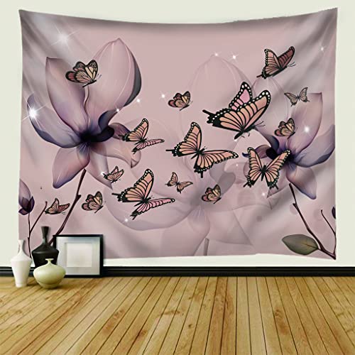 Krisin Butterfly Theme Tapestry Dream Blooming Flower Petals Tapestry Fluttering Butterfly Pattern Tapestry Used To Decorate The Bedroom Living Room Dorm Kitchen Study #TOP4