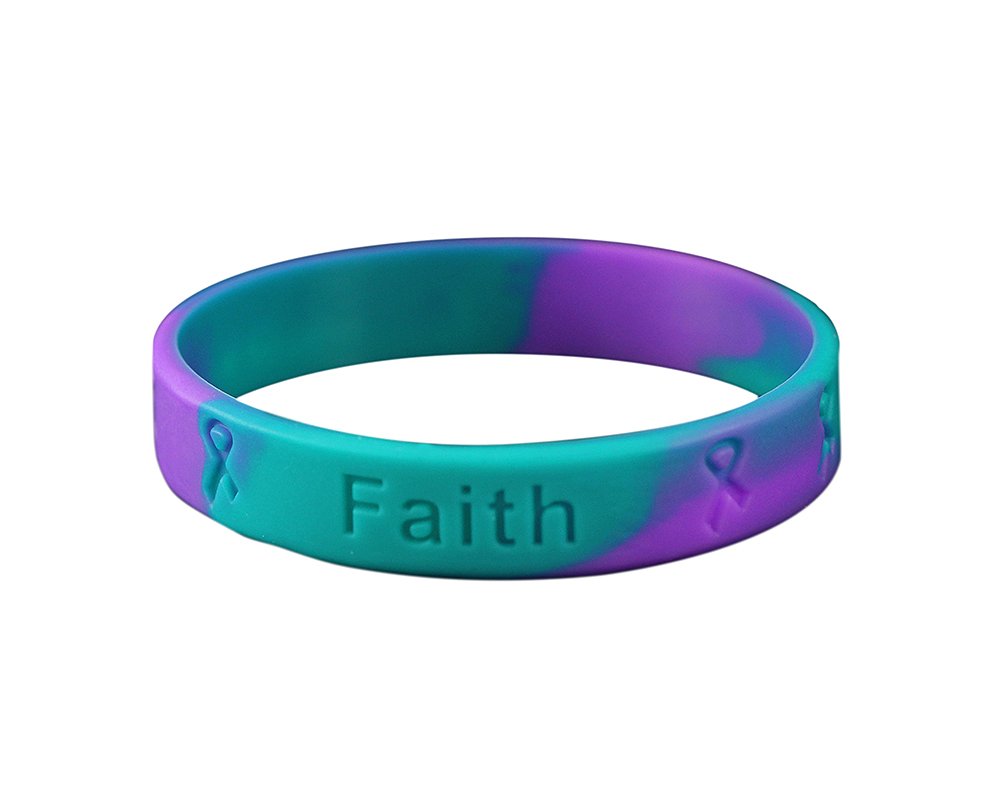 Bracelet silicone bleu sarcelle et violet pour soutenir la lutte contre les violences sexuelles