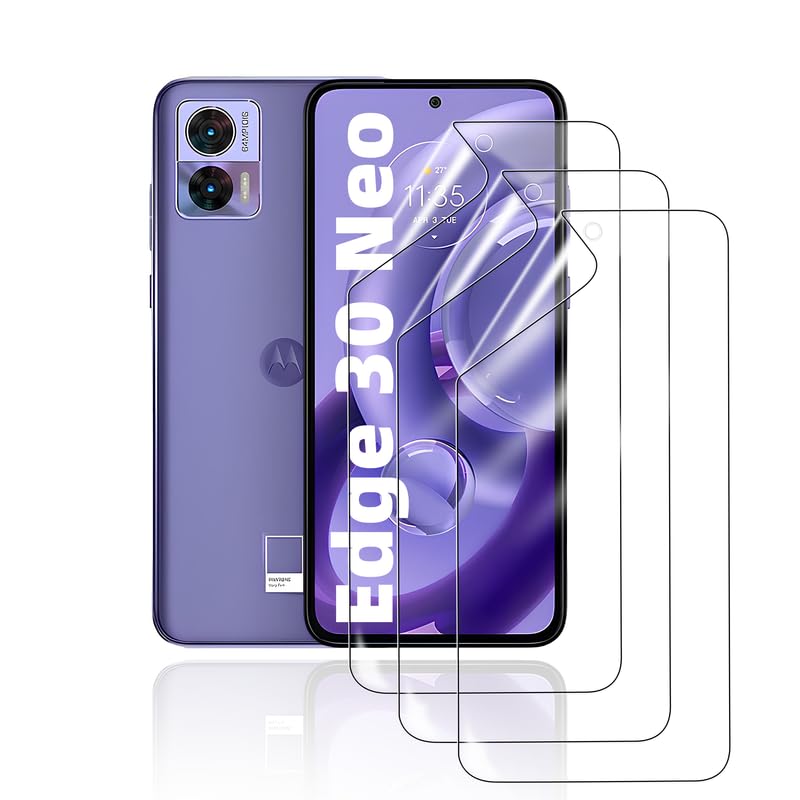 HonJenSeoa Protector de pantalla de película de hidrogel para Motorola Edge 30 Neo, 3 Piezas película protectora de TPU suave transparente HD Curva 3D de Cobertura Completa Sin Burbujas