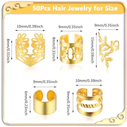 Tyqour 50 Stück Gold-Haarschmuck für Zöpfe, Loc Schmuck für Haar, Manschetten-Clips für Dreadlock-Zubehör, Haarspiralen Clips Pirat Haarschmuck Dreadlocks Schmuck Männer Frauen Mädchen Jungen Zöpfe – Bild 3