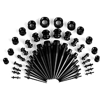 Trifletopia 50 Pcs Ear Stretching Kit - Big Ear Gauges Kit - Septum Stretching Kit - Acrylic Tapers & Plugs with Double O-Rings - 14G-00G - Ear Stretching Kit for Piercing - Acrylic Tapers & Plugs