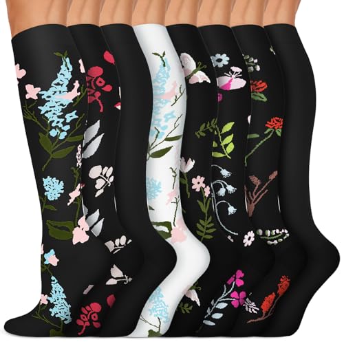 Image of 7 Pack Copper Knee High Compression Socks For Men & Women - Best For Running,Athletic,Medical,Pregnancy and Travel -15-20mmHg
