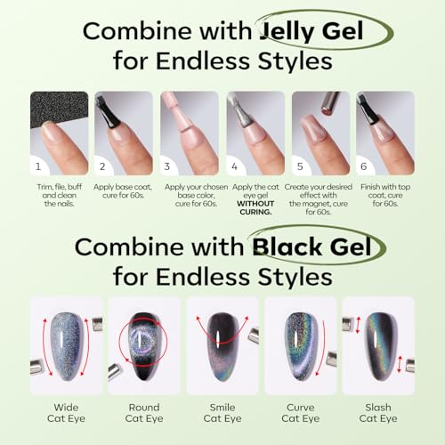 Image of modelones Cat Eye Gel Nail Polish Glitter Green Polish with Magnet Sparkle Galaxy Series Nail Polish Soak Off Led Reflective Nail Art Gel Top Coat Manicure Salon DIY 15 ML