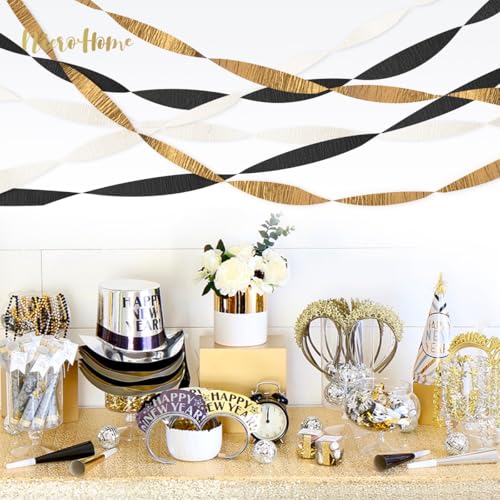 Image of NICROHOME EUR Black Gold Party Decorations, 6 Rolls Crepe Paper Party Streamers for Graduation, Wedding, Birthday, Black and Gold New Years Eve Party Decoration, 82Ft Long