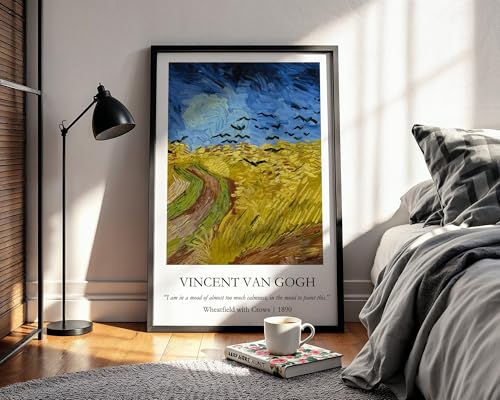 Image of Waltractive Vincent Van Gogh Paintings Framed Poster with Beautiful Quotes - Available in 33x22 and 48x33 CM - Classic Art Poster with sleek Black Frame - Elegant Home and Office Decor (Wheatfield with Crows, 9x13 Inch, Framed)