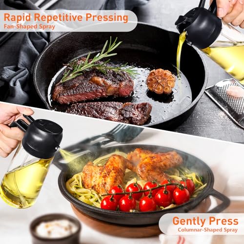 Bottiglia dispenser per olio da 470 ml, dispenser 2 in 1 per olio e spruzzatore di olio, bottiglia spray per uso alimentare per cucina, dispenser di olio per barbecue, insalata, bistecche, - immagine 5