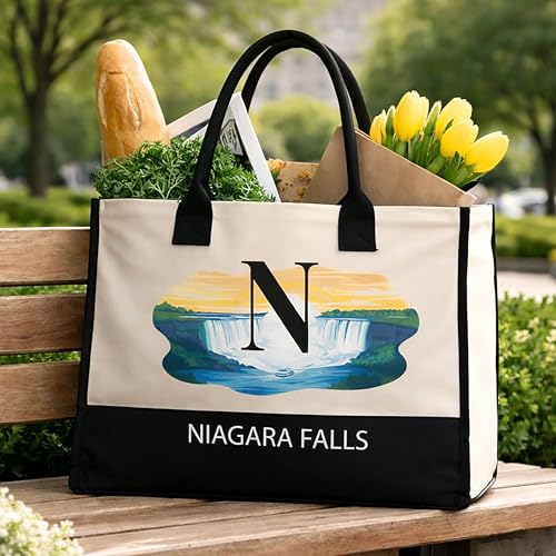 Image of Salt Earth Cotton Canvas Tote Bag - Alcatraz Island Landmark Design with Custom Initial, Durable Shoulder Bag for Women