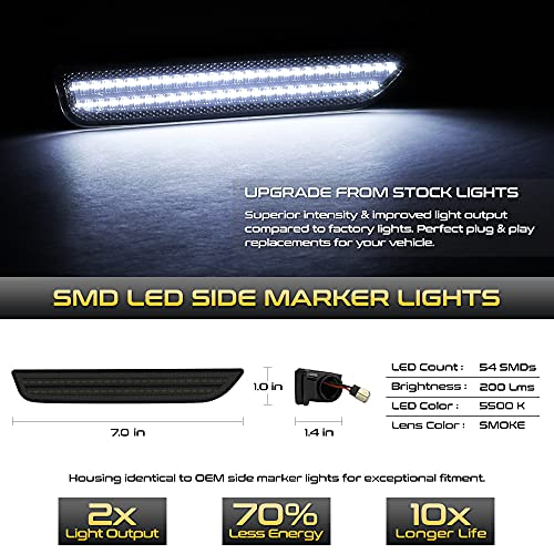 Vipmotoz Full White Led Smoke Lens Rear Side Marker Light Parking Lamp For 2010-2014 Ford Mustang S197, Driver & Passenger Side #TOP1