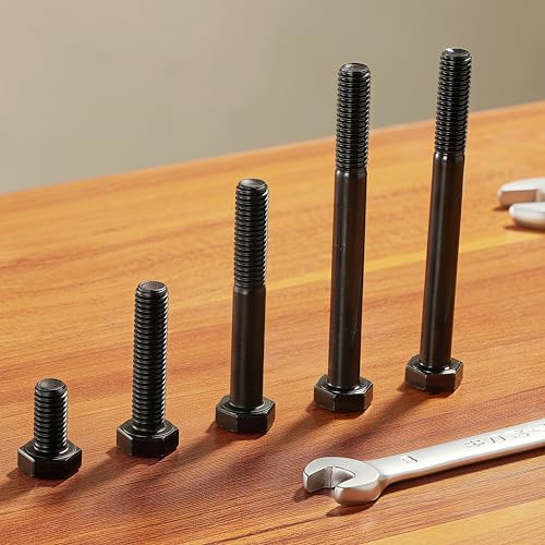 Image of M10x1.5 x 50mm Hex Head Screws Bolts, 12.9 Grade Alloy Steel, Hexagon Head Bolts, Black Oxide Finish, Full Thread, Quantity 10