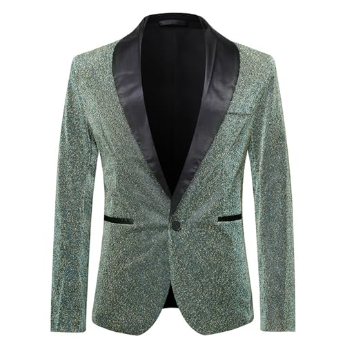 Men Sequin Blazer Tuxedo Party Prom Wedding Tuxedo One Button Jacket Shiny Night Club Metallic Moto Style Suit (S-cm,Champagne)