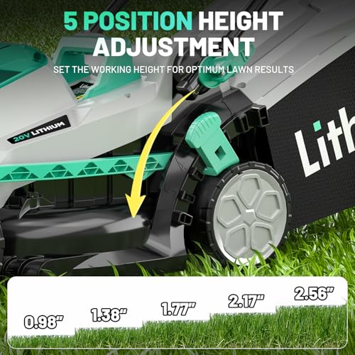 Litheli 20V 13" Cordless Lawn Mower, Electric Lawn Mowers for Garden, Yard and Farm, 5 Heights, with Brushless Motor, 4.0Ah Battery & Charger Included