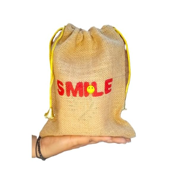 Rangarang Creations Handcrafted design jute potli bag for return gift, jute potli for women, jute linen pouches for diwali, gift bag for return gift, Jute bag, Pack of 1 (23 * 18) cm (Smile) - Image 3