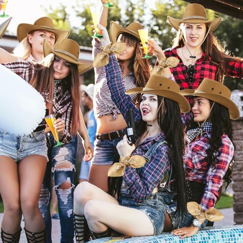 Image of Zhanmai 12 Pcs Cowboy Hat and Bandana Cowboy Cowgirl Hats Bulk Western Party Costume Halloween Accessory
