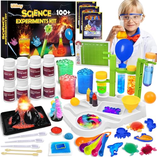 Ulikey Kits de Ciencia de 100+ Experimentos para Niños, Química Física Set Juguetes Educativos, Erupcion Volcán, Haz Cristales, Herramientas Ciencias Juego de Química para Niños Regalo
