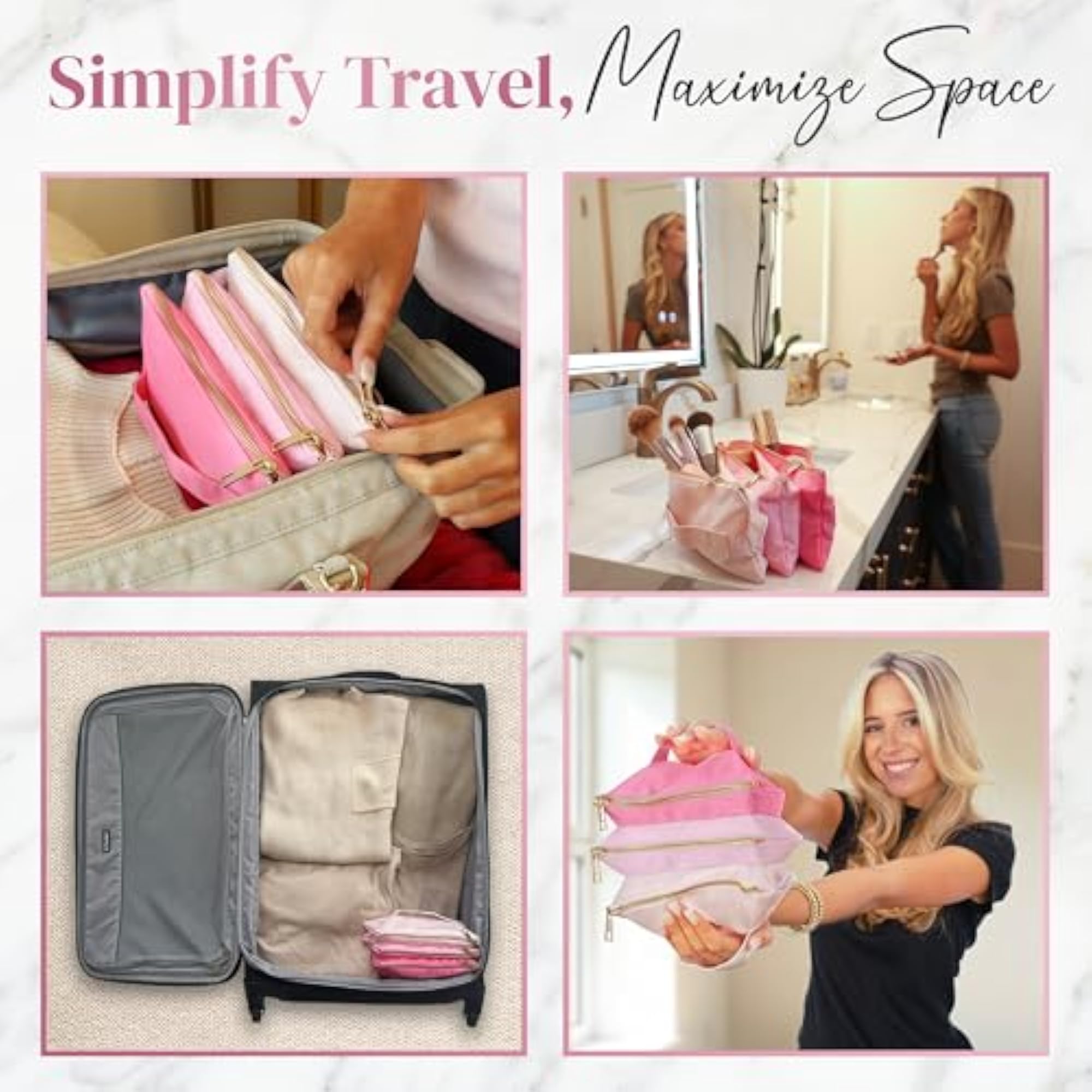 Travel Makeup Bag with Compartments, Large Capacity Pouch