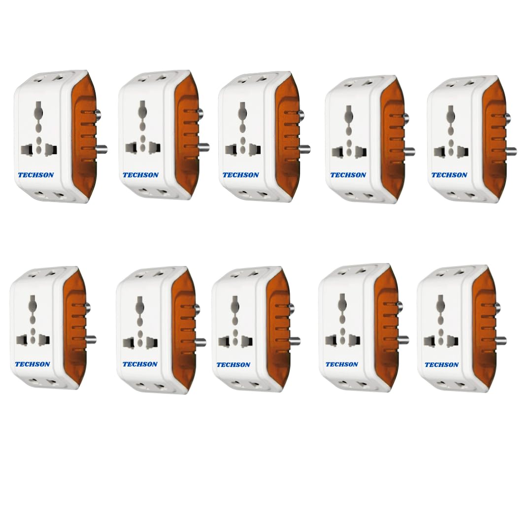TECHSON: 6A 3 Pin Multi Plug Socket Travel Adapter with Universal Socket, 3 Pin Multi Plug Extension Socket -Pack Of-10 (White & Red)-image-30