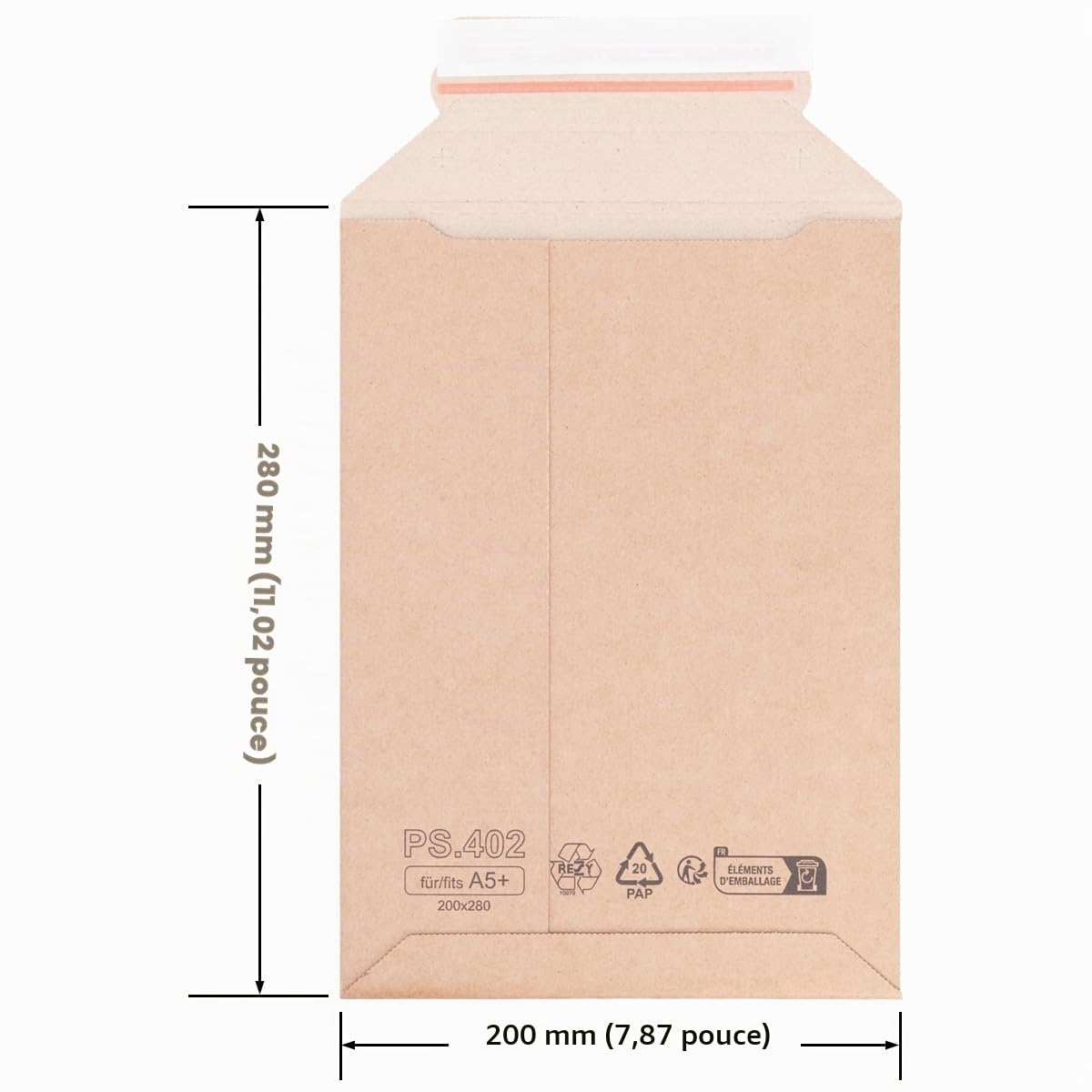verpacking Enveloppes d’expédition autocollantes en carton ondulé marron 20 x 28 cm – format A5+ (taille et quantité au choix), lot de 800 pièces