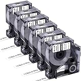 Freshworld 6-Pack Replacement for Dymo D1 Label Tape 45013 S0720530 Refill, Black on White,1/2 Inch...