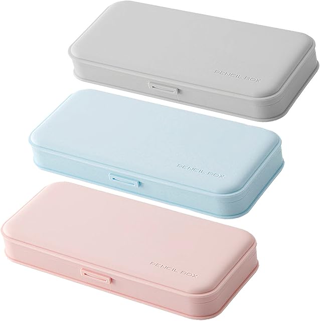 Musubi Plastic Pencil Box, 3 PCS Pencil Boxes, Portable PP School Pencil Case Pencil Boxes for School Bulk, Pencil Box for Girl / Kids / Adults Christmas Gift