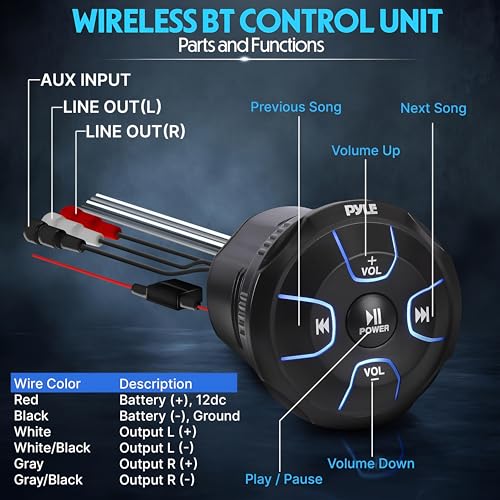 Pyle 2-Way Dual Bluetooth Off-Road Speakers - 4 Inch 800W Marine Waterproof Wakeboard, Full Range Outdoor for ATV, Snow Mobile UTV, Quad, Jeep, Boat PLUTV46BTA, Black by Pyle - Image 2