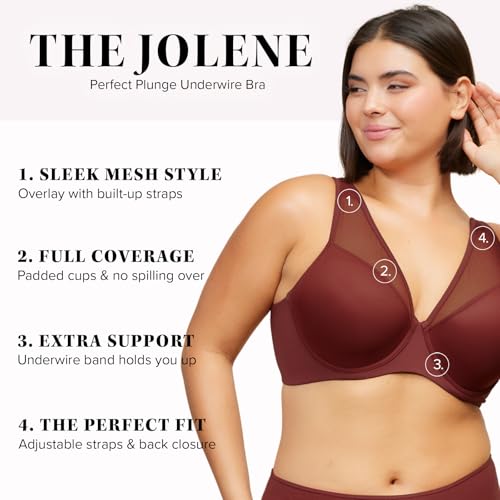 LEADING LADY, The Jolene, Underwire Plunge Bra, Mesh Overlay, Full Coverage, Contoured Foam Cups, Light Padding, T-Shirt Bra2