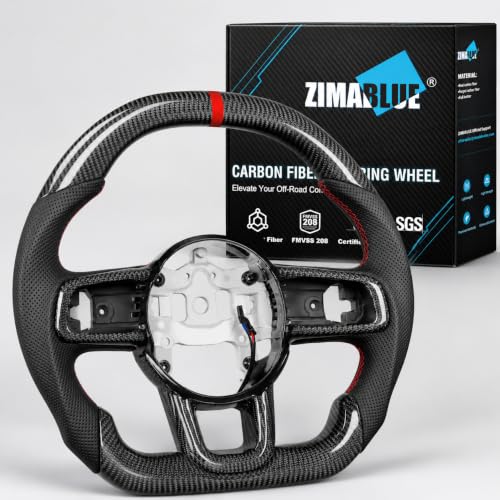 ZIMABLUE Heated Real 3K Carbon Fiber Steering Wheel compatible with Jeep Wrangler JL JLU 4xe 2018-2026 & Gladiator JT 2020-2026, Red Stripe, Carbon Trim Included