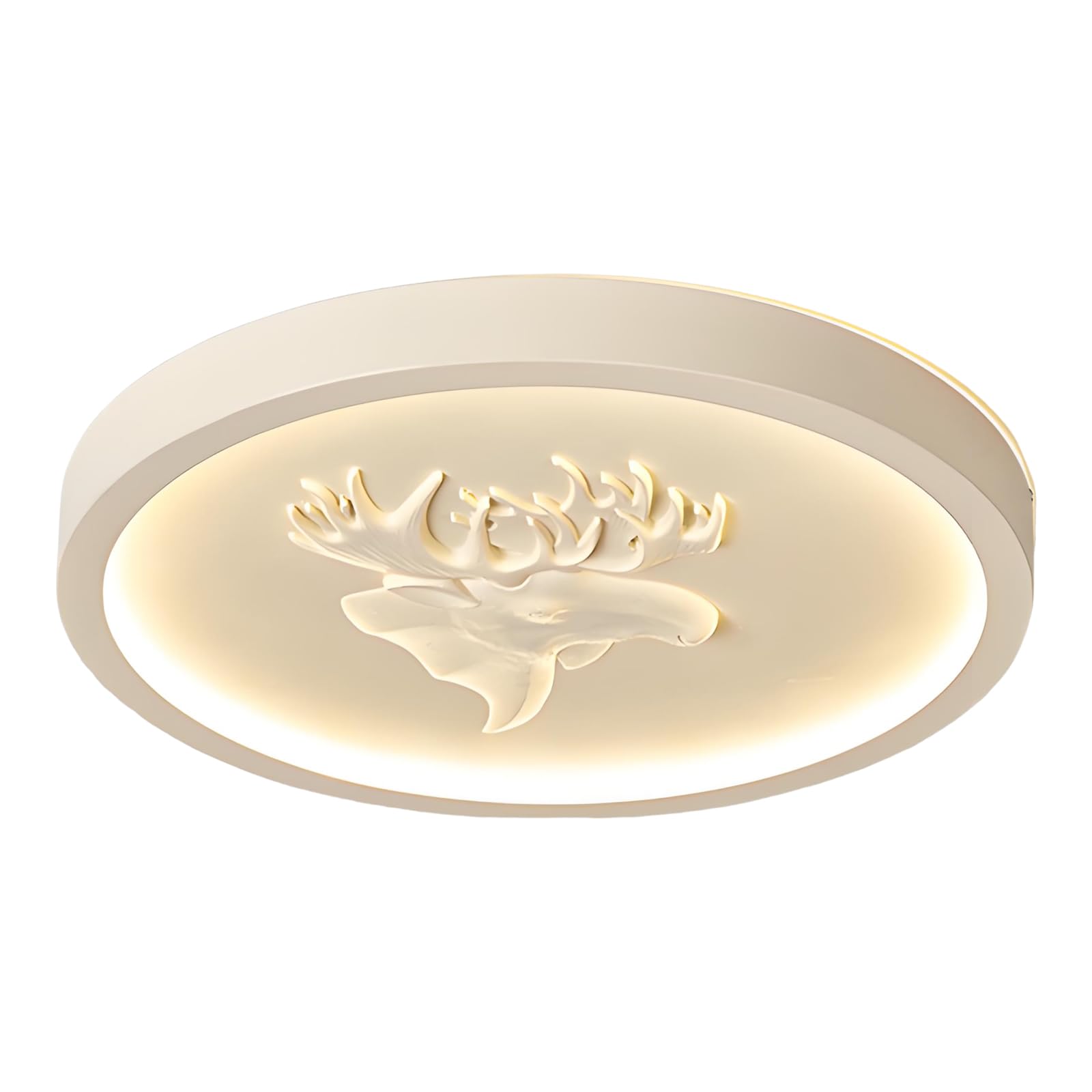 YNVIOZM Modern LED Close to Ceiling Light, Round Resin Carved Deer Head Flush Mount Lighting Fixtures, Mid-Century Cream Ceiling Lamp for Bedroom, Entryway, Laundry Room, Hallway